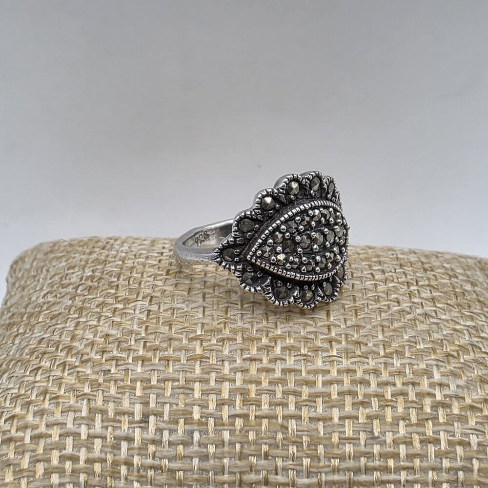 Vintage Art Deco Marcasite Sterling Silver Ring Size 6.75